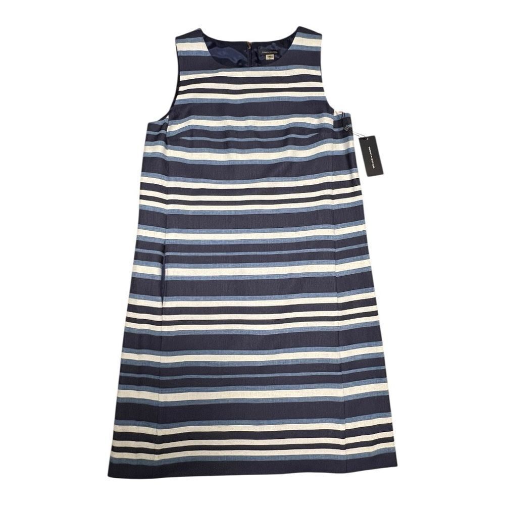 Tommy Hilfiger NWT Blue and White Sheath Dress Sleeveless Scoop Neck size 8